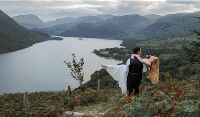 Bridal couple, photographed in the Lake District, Cumbria by Fellside Weddings Photography