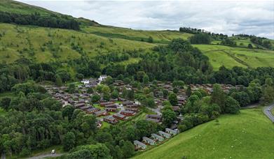 Aerial view of Limefitt Holiday Park in Troutbeck, Lake District