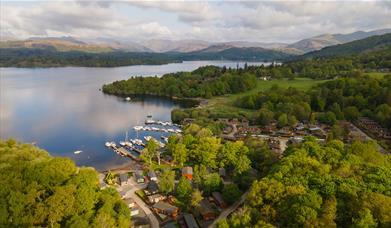Aerial view of White Cross Bay Holiday Park in Windermere, Lake District