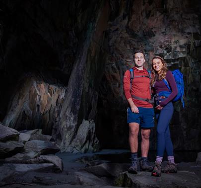 Couple Posing in a Cave on a Photographed Walking Tour with Al Topping in the Lake District, Cumbria