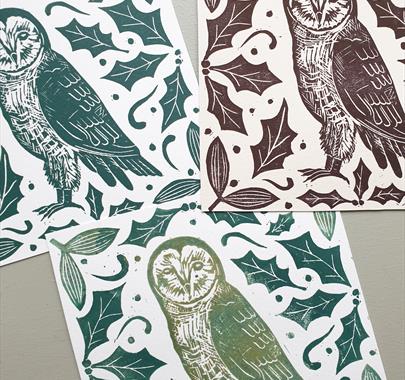 Hand Printed Christmas Cards & Tags in Lino Cut with Sue Rowland