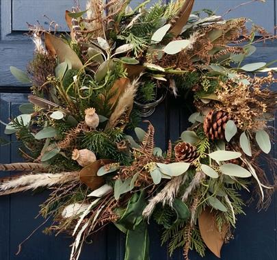 Christmas wreath making workshop at Whinlatter Forest in the Lake District, Cumbria