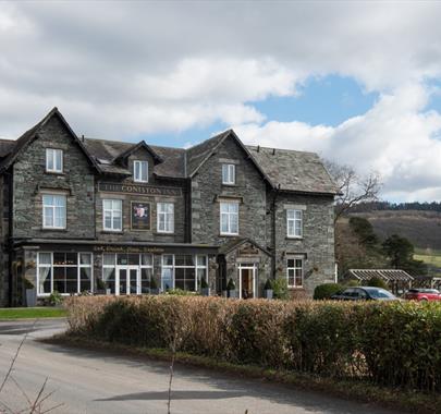 Exterior and signage at The Coniston Inn, Coniston, Lake District