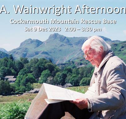 Photo of Alfred Wainwright, on a Poster for the A. Wainwright Afternoon at Cockermouth Mountain Rescue Base in Cockermouth, Cumbria