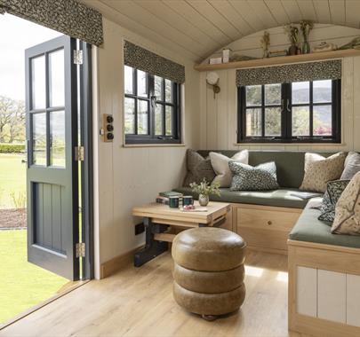 Entrance and Lounge at Family Shepherd's Hut at Another Place, The Lake in Ullswater, Lake District