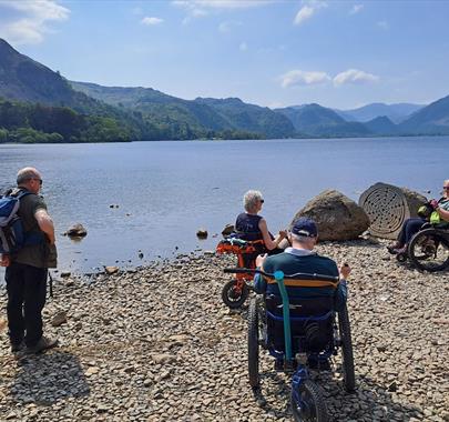 Visitors on the Accessible trail to Broomhill Point viewpoint near Keswick, Lake District