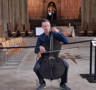 Photo of Kenneth Wilson for his Cello Pilgrimage ' Seven last words' at Carlisle Cathedral in Carlisle, Cumbria