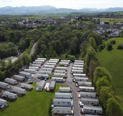 Drone shot of a Stewart Leisure Holiday Park in the Lake District, Cumbria