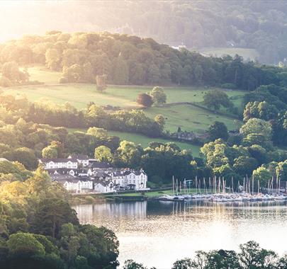 Scenic Aerial View of Low Wood Bay Resort & Spa Overlooking Windermere in the Lake District, Cumbria