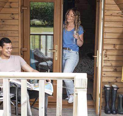 Porch Seating at Camping Pods at Coniston Park Coppice in Coniston, Lake District