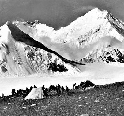 Black and White Photo of Expeditioners on Mount Everest