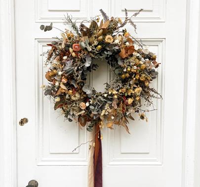 Dried Wreath on a white door