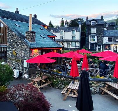 Outdoor seating at The Flying Fleece in Ambleside, Lake District