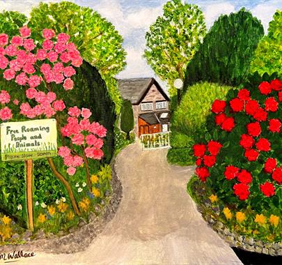 Painted Artwork of Gatesbield Open Gardens in Windermere, Lake District