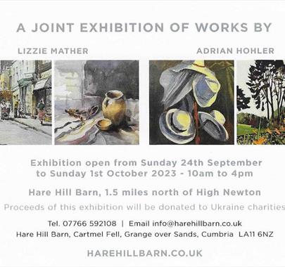 Poster for Exhibition of Joint Works by Lizzie Mather and Adrian Hohler at Hare Hill Barn in Cartmel Fell, Lake District