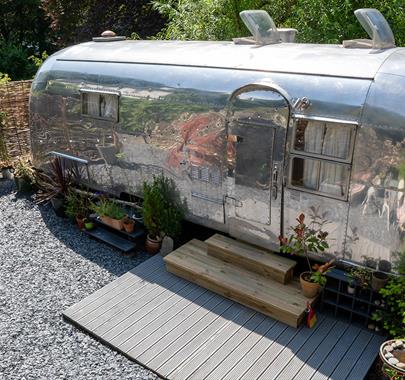 Exterior of Dixie Airstream Glamping Trailer from Herdwick Cottages in the Lake District, Cumbria