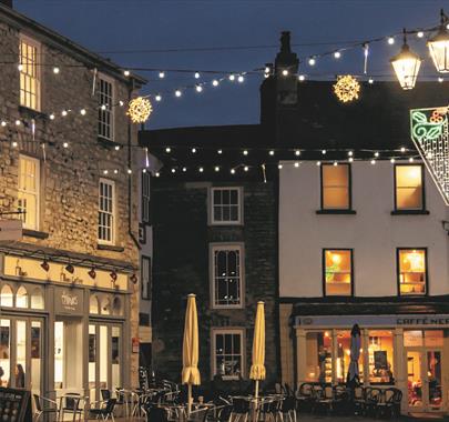 Photo of Kendal town centre lit up with Christmas lights