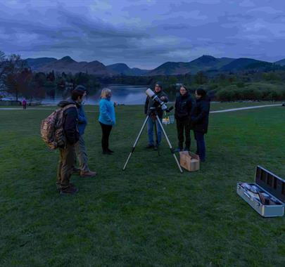 Visitors at the Keswick Star Gazing Night at Crow Park in Keswick, Lake District