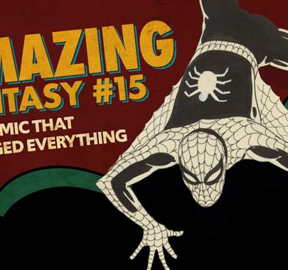 Poster for Amazing Fantasy #15, an Exhibitoin at Lakes International Comic Arts Festival, at Windermere Jetty Museum in Bowness-on-Windermere, Lake Di