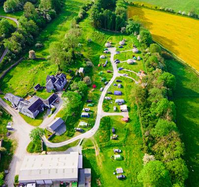 Aerial View of Moss Howe Farm Campsite in Witherslack, Lake District