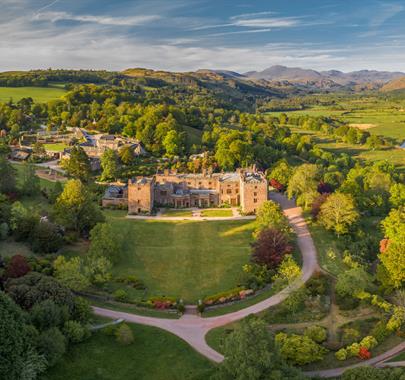 Aerial View of Muncaster Castle & Gardens in Ravenglass, Cumbria