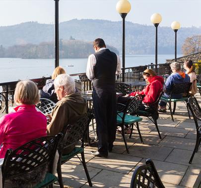 Relaxing Drinks on the Terrace at Macdonald Old England Hotel & Spa in Bowness-on-Windermere, Lake District