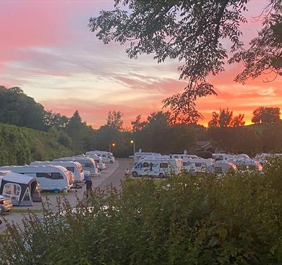 Sunset over Touring Sites at Pennine View Caravan Park in Kirkby Stephen, Cumbria