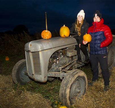 Couple at Pumpkin Picking After Dark 2024 at Walby Farm Park in Crosby-on-Eden, Cumbria