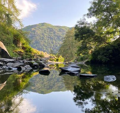 View looking out of Rydal Cave in the Lake District, Cumbria