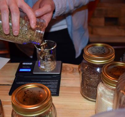Weighing Botanicals at Make Your Own Gin Experience at Shed 1 Distillery in Ulverston, Cumbria