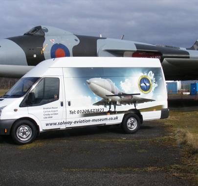 Aircraft and Van at the Solway Aviation Museum near Carlisle, Cumbria