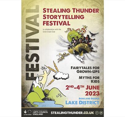 Poster for Stealing Thunder Storytelling Festival at The Hare & Hounds Inn, Bowland Bridge, Lake District