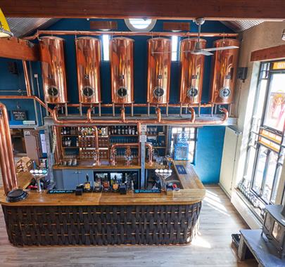 View of the Bar and Seating Area from above at Ambleside Tap Yard in Ambleside, Lake District