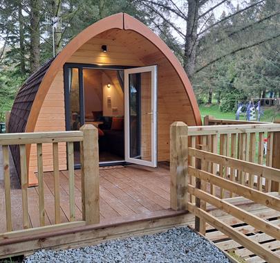 Glamping Cabin Exterior at Ullswater Holiday Park in the Lake District, Cumbria