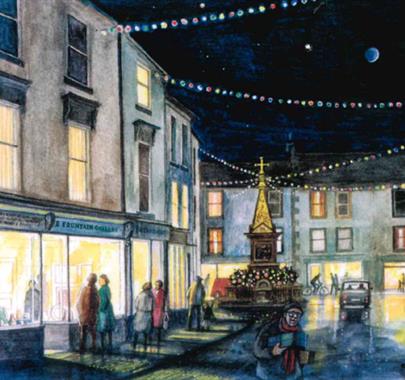 Painting of Wigton's Christmas Lights Switch On in Wigton, Cumbria