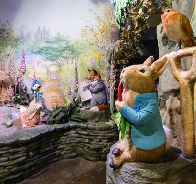 Characters and scenes from the Peter Rabbit exhibit at The World of Beatrix Potter in Bowness-on-Windermere, Lake District