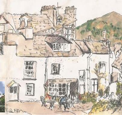 Illustration of the View from Above Stock in Ambleside, Lake District