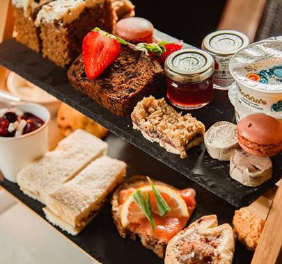 Afternoon Tea Stand with Food at Bassenthwaite Lake Station & Carriage Cafe in Bassenthwaite Lake, Lake District