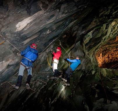 Climb in the Mine at Honister Slate Mine near Borrowdale, Lake District