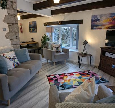 Living area at Corner Cottage at Brackenthwaite Farm near Arnside, Cumbria