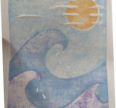 Moku hanga' Japanese woodblock printing- 'Catching a Wave' with Julie Evans