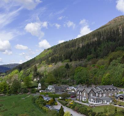 Scenic Aerial View of Lyzzick Hall Hotel near Keswick. Lake District