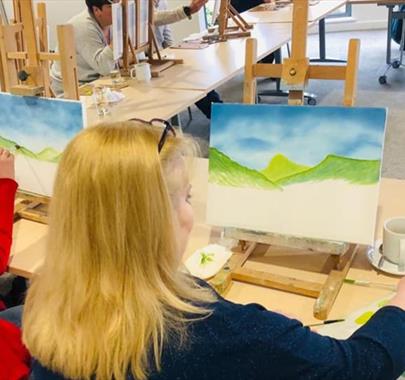 Visitors at the Oil Painting for Beginners Workshop at The Beacon in Whitehaven, Cumbria