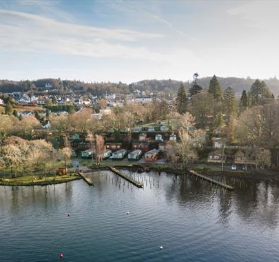 Aerial view of Fallbarrow Holiday Park in Bowness-on-Windermere, Lake District