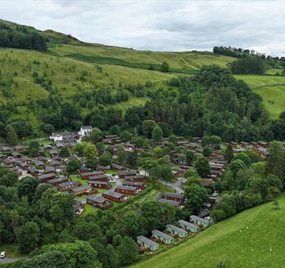 Aerial view of Limefitt Holiday Park in Troutbeck, Lake District