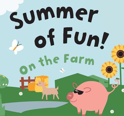 Summer of Fun! On the Farm graphic with farm animals