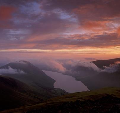 Scenic view of the lake district at sunset