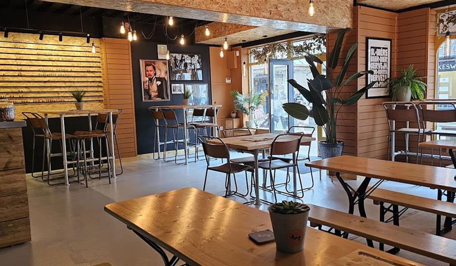 Interior seating and layout at Crooked River Tap in Keswick, Lake District