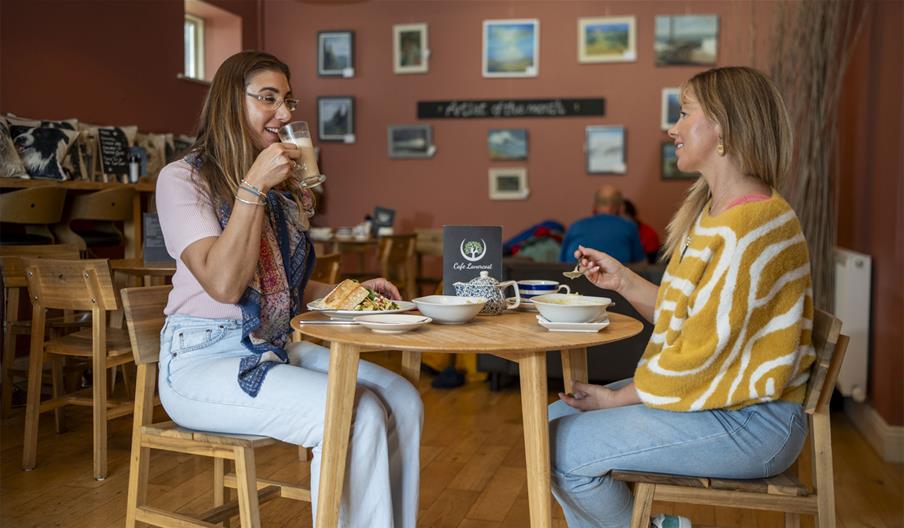 Visitors enjoy food and drink at Lanercost Tea Room & Gift Shop near Brampton, Cumbria