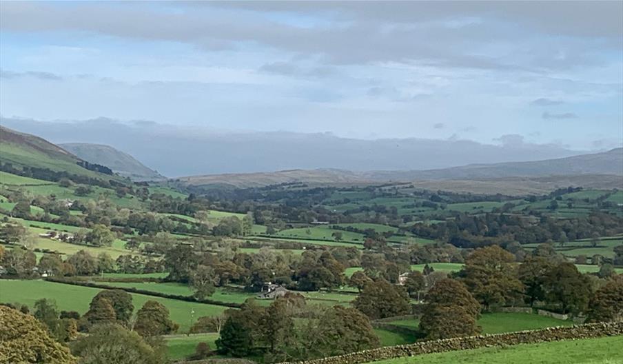 View over fields and hills near Sedbergh, Cumbria